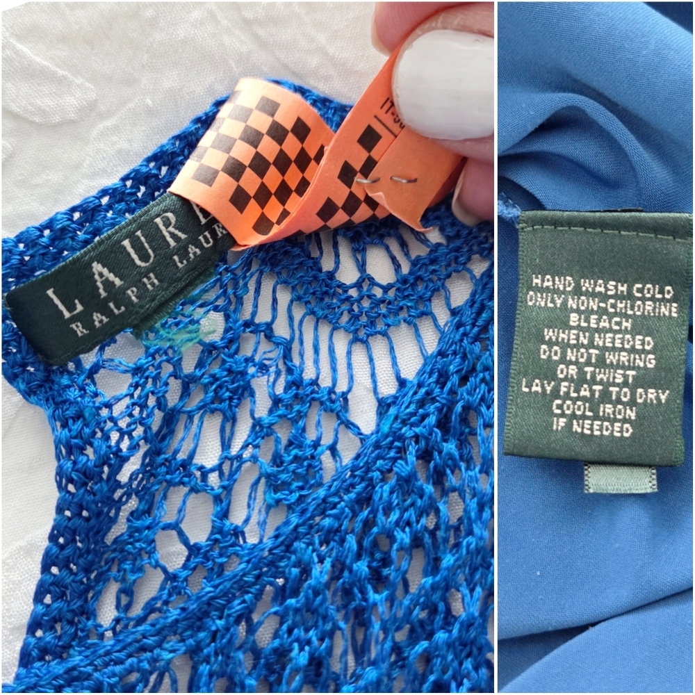 Ralph Lauren Beautiful Royal Blue Slip Dress With Long Knit Overlay, Size Small - Picture 9 of 16